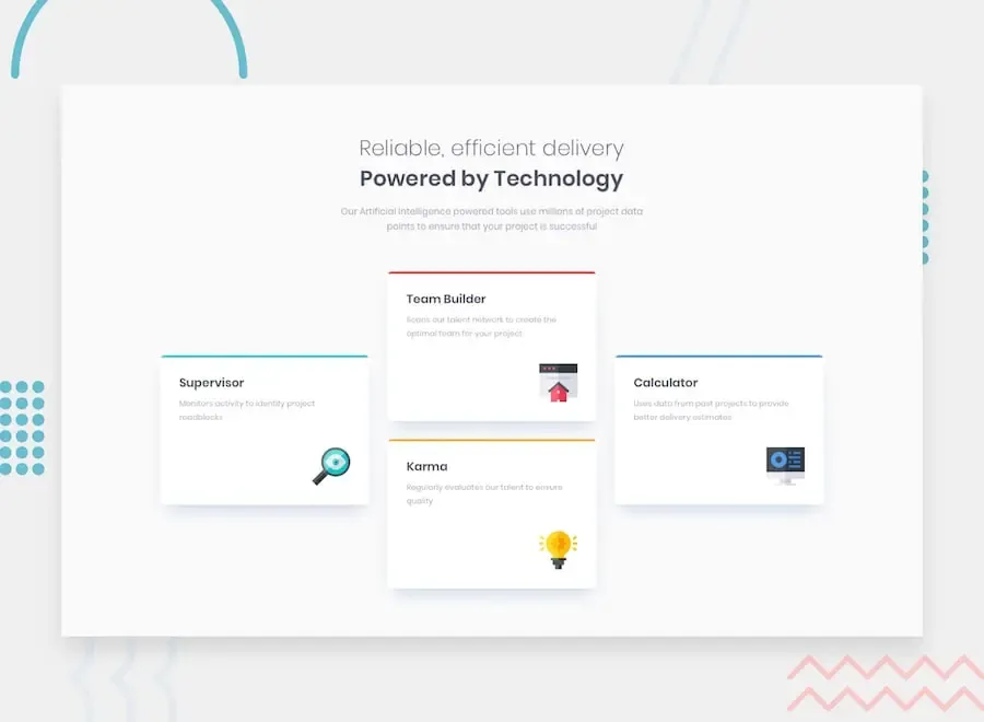 Four card feature section on light background