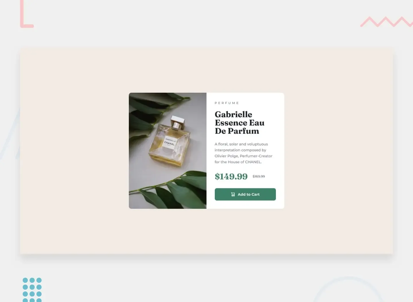 Product preview card component on light background